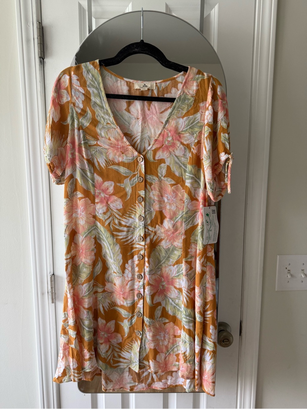 Rip Curl Mustard Floral Button-Front V-Neck Dress
